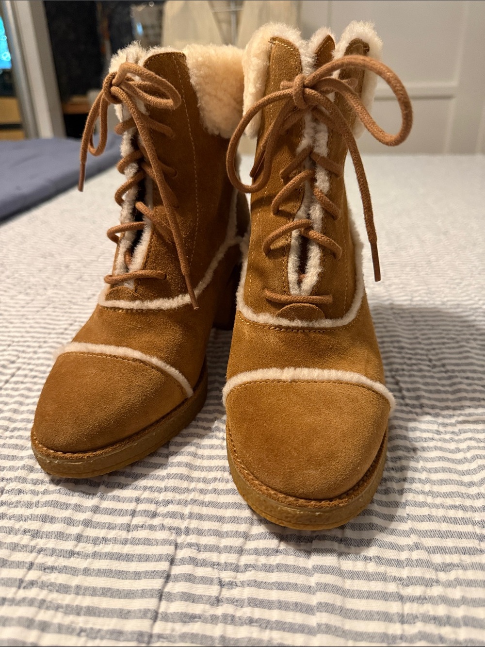 UGG Chestnut Suede Lace-Up Shearling Ankle Boots